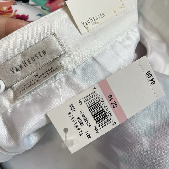 Van Heusen Skirt sz 10 White Pink Green Blue Floral Garden Straight Knee Wedding - Picture 6 of 6